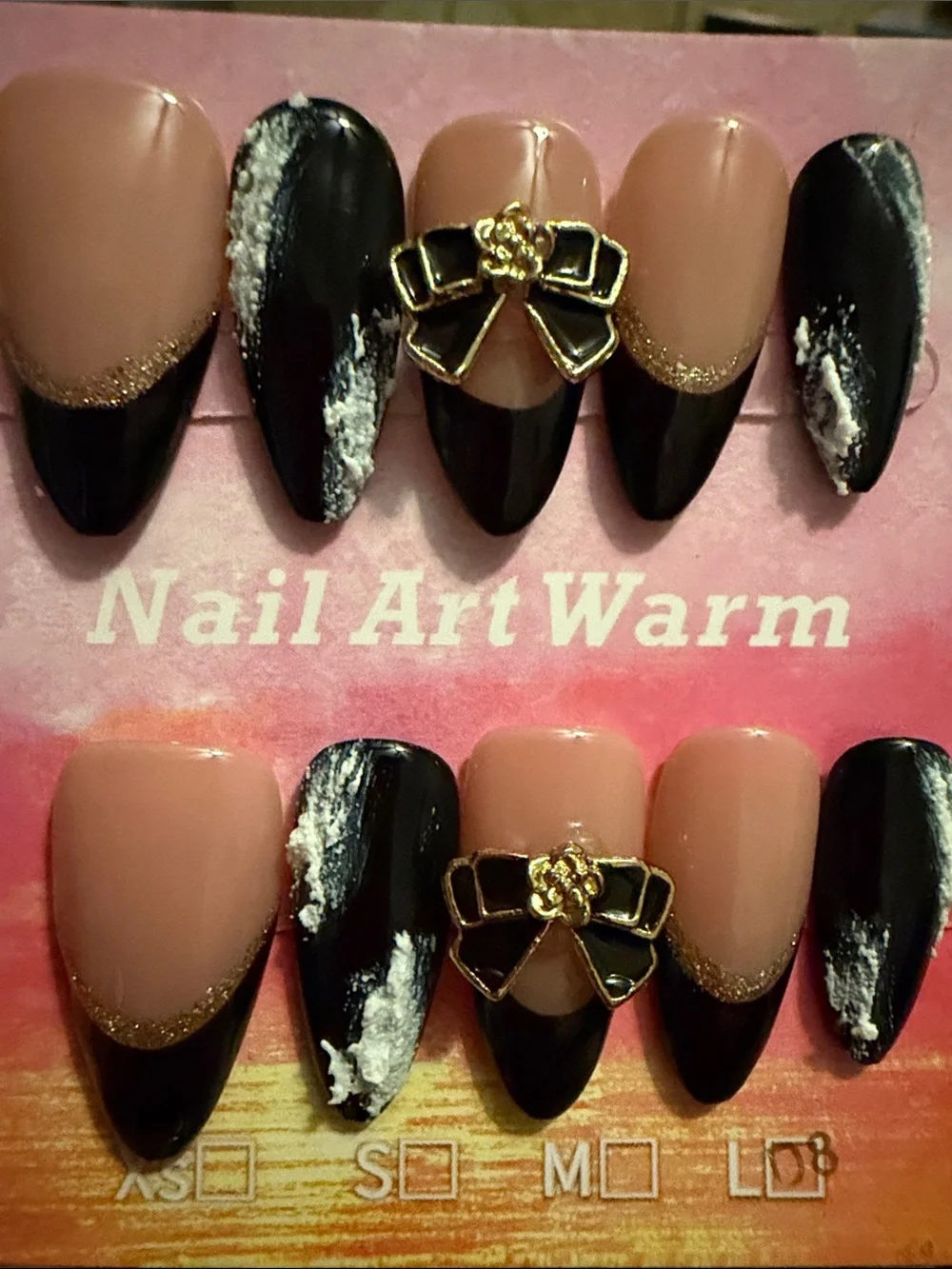 Nude and Black Bow Accent handmade acrylic Press-On Nail Set